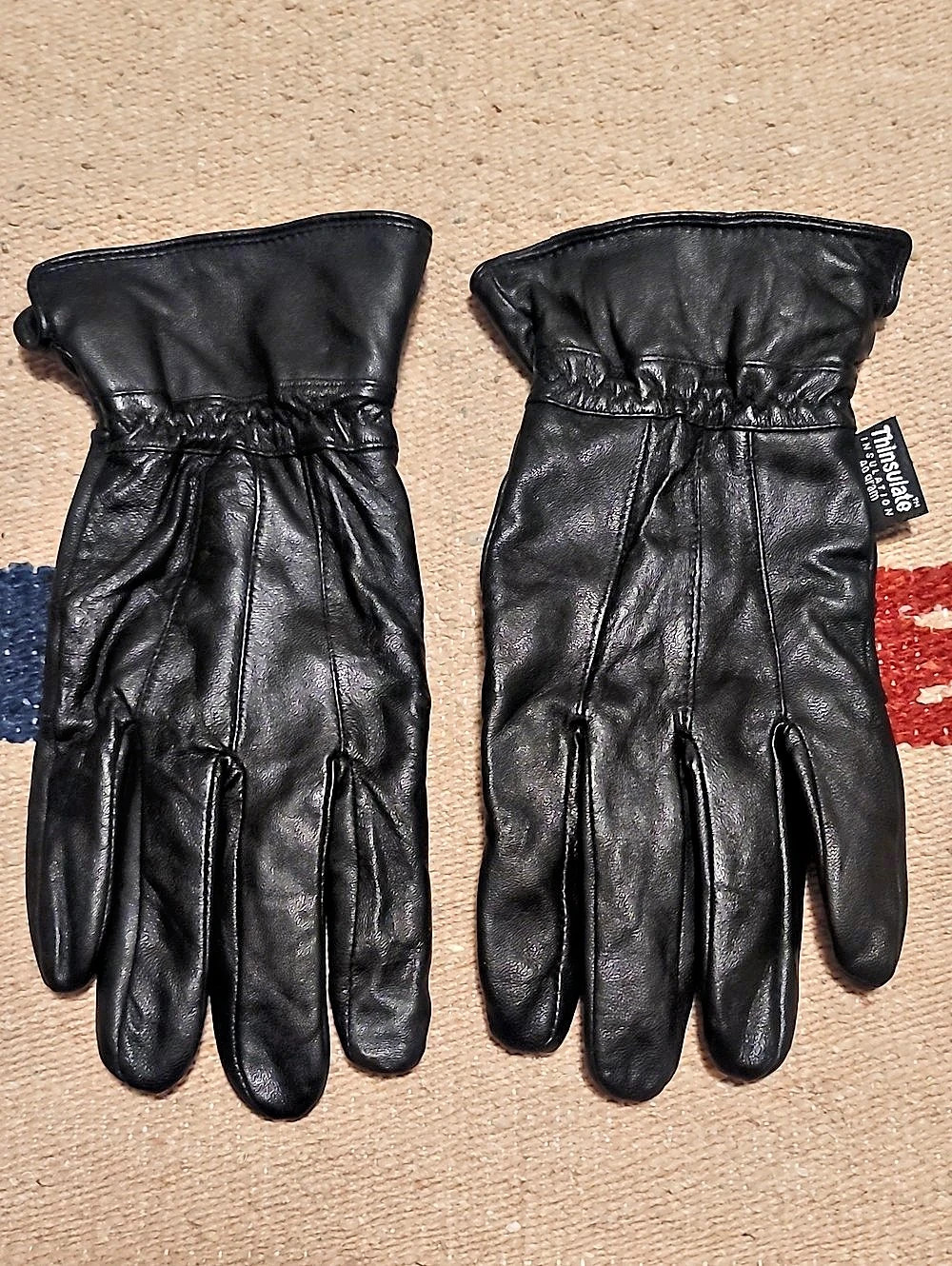 Thinsulate Mens Black Warm Cozy Fall Lambskin Leather Gloves with Fleece L/XL